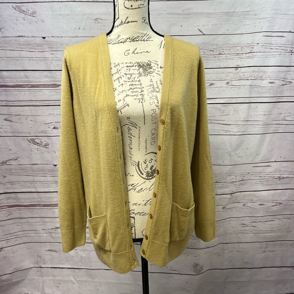 Appleseed's Petites Mustard Yellow Button Front V-Neck‎ Cardigan Sweater PM